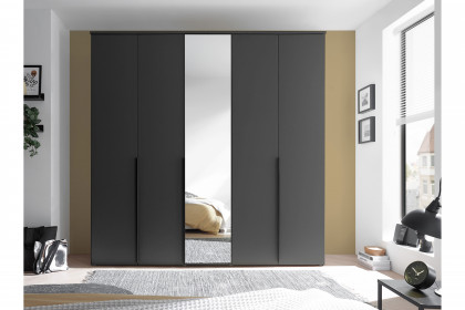 Kevo von POL Power - 5-türiger Kleiderschrank graphit mit Spiegel