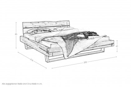 BE-0880 von GK Möbelvertrieb - Massivholzbett mit Baumkante Kiefer geölt