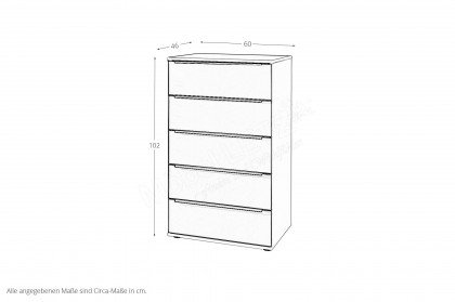 Glassystem von Disselkamp - Schubkasten-Kommode Lack weiß - Glas basalt