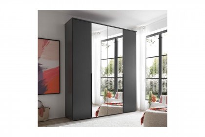 Kevo von POL Power - 4-türiger Kleiderschrank mit Kurztiefe graphit - Spiegel
