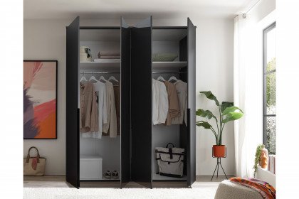 Kevo von POL Power - 4-türiger Kleiderschrank mit Kurztiefe graphit - Spiegel