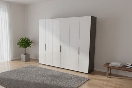 Glassystem von Disselkamp - Schrank mit 6 Drehtüren basalt - Glas weiß