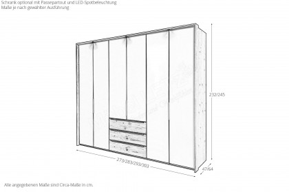 Glassystem von Disselkamp - Kombischrank Eiche/ Glas taupe 6 Türen, 3 Schubkästen