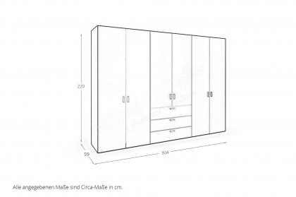 Longline von JUTZLER - Kleiderschrank 6-türig anthrazit - 3 Schubfächer Eiche