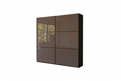 Slideline von JUTZLER - schmaler Schwebetürenschrank mit Glasfront trüffel