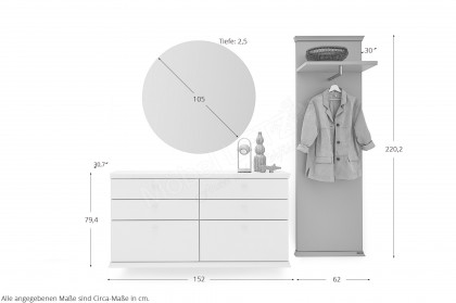 Korsika-Dielen von Musterring - Garderobenset Lack cashmir/ wollweiß