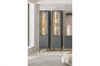 Como von Mäusbacher - Vitrine anthrazit/ Asteiche mit Metallfüßen