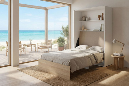 loop von Rudolf - Raumsparbett hoch mit Bettkasten & Ablage weiß - Esche