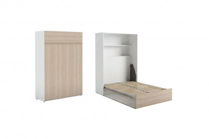 loop von Rudolf - Raumsparbett hoch mit Bettkasten & Ablage weiß - Esche