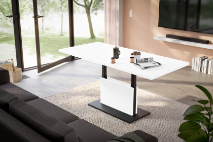 Lift von Mäusbacher - Couchtisch ausziehbar in Weiß supermatt/ Schwarz