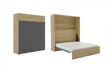 loop von Rudolf - Schrankbett mit Bettkasten & Ablage Eiche - schiefergrau