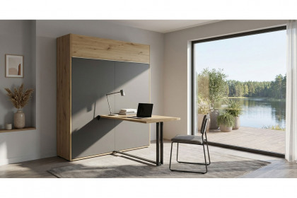 loop von Rudolf - Schrankbett mit Bettkasten & Ablage Eiche - schiefergrau