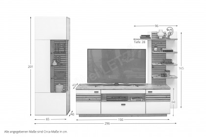 Fresno von Wohnconcept - Wohnwand 83 in Weiß, Artisan Eiche