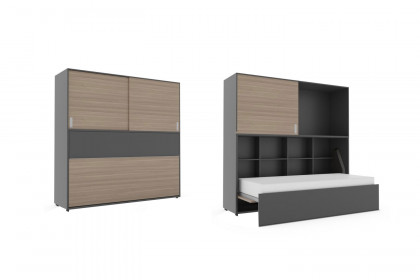 loop von Rudolf - Schrankklappbett quer mit Aufsatz schiefergrau - Nussbaum