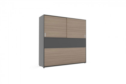 loop von Rudolf - Schrankklappbett quer mit Aufsatz schiefergrau - Nussbaum