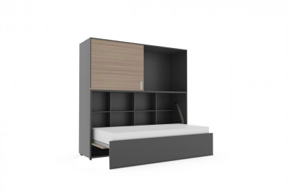 loop von Rudolf - Schrankklappbett quer mit Aufsatz schiefergrau - Nussbaum