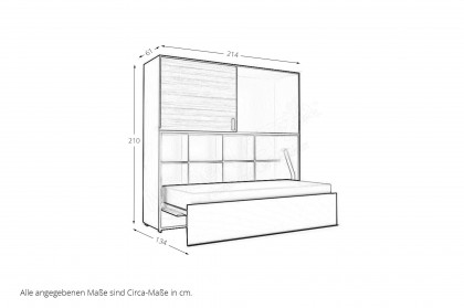 loop von Rudolf - Schrankklappbett quer mit Aufsatz schiefergrau - Nussbaum