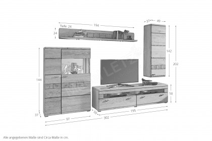 Miro-living von IDEAL Möbel - Wohnwand 19 Eiche, vierteilig