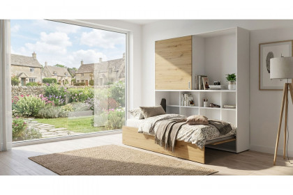 loop von Rudolf - Schrankbett mit Schiebetüren-Aufsatz weiß - Eiche Artisan