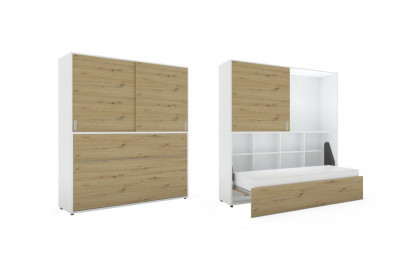 loop von Rudolf - Schrankbett mit Schiebetüren-Aufsatz weiß - Eiche Artisan