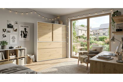 loop von Rudolf - Schrankbett mit Schiebetüren-Aufsatz weiß - Eiche Artisan