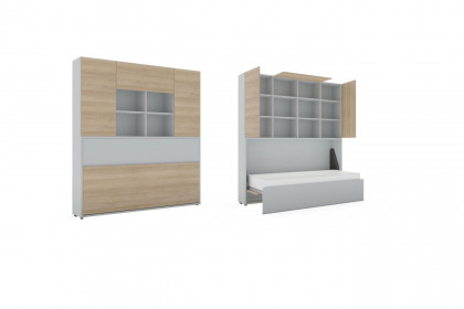 loop von Rudolf - platzsparendes Klappbett + Aufsatzschrank grau - Natureiche