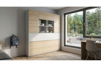 loop von Rudolf - platzsparendes Klappbett + Aufsatzschrank grau - Natureiche