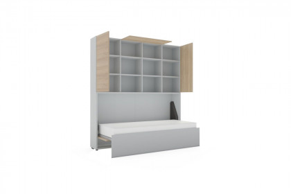 loop von Rudolf - platzsparendes Klappbett + Aufsatzschrank grau - Natureiche