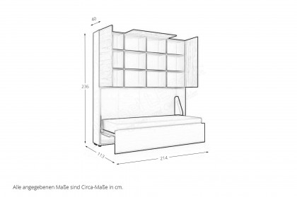 loop von Rudolf - platzsparendes Klappbett + Aufsatzschrank grau - Natureiche