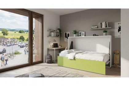 loop von Rudolf - Schrankklappbett quer ca. 40 cm tief alpinweiß - leuchtgrün