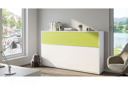 loop von Rudolf - Schrankklappbett quer ca. 40 cm tief alpinweiß - leuchtgrün