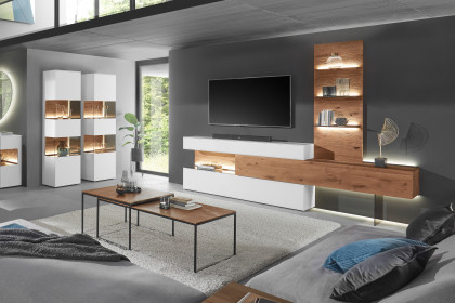 Torido von Hartmann - Wohnwand V22 Lack weiß/ Kerneiche/ inklusive Glasstütze