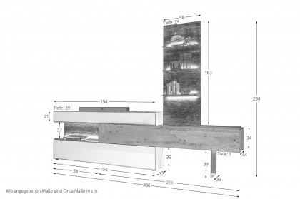 Torido von Hartmann - Wohnwand V22 Lack weiß/ Kerneiche/ inklusive Glasstütze