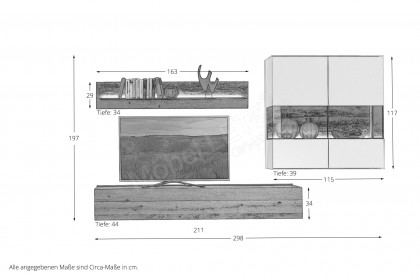 Torido von Hartmann - Wohnwand V26 Lack weiß/ Kerneiche/ Parsolglas