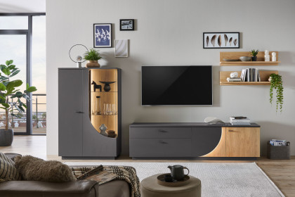 Bent von IDEAL Möbel - Wohnwand in Grau mit Eiche