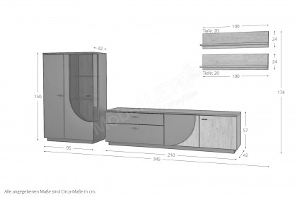 Bent von IDEAL Möbel - Wohnwand in Grau mit Eiche