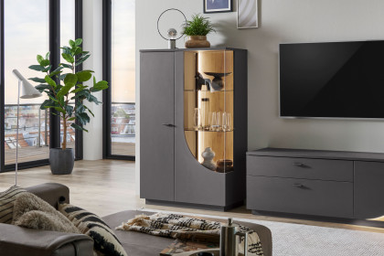 Bent von IDEAL Möbel - Highboard grau mit geschwungenem Glasausschnitt
