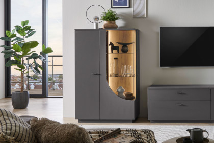 Bent von IDEAL Möbel - Highboard grau mit geschwungenem Glasausschnitt