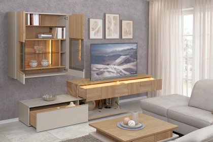 V/lacera living von Voglauer - Wohnwand in Lack taupe und geölte Wildeiche