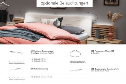 Ancona von Wiemann - Bett 160x200 cm Bianco-Eiche mit Polsterkopfteil
