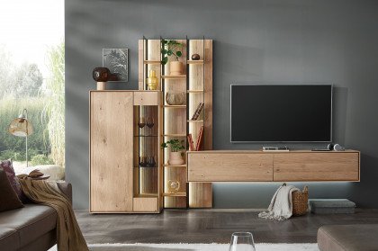 Vala von Hartmann - Wohnwand V22 aus massiver Kerneiche natur/ Parsolglas