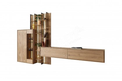 Vala von Hartmann - Wohnwand V22 aus massiver Kerneiche natur/ Parsolglas