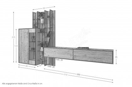 Vala von Hartmann - Wohnwand V22 aus massiver Kerneiche natur/ Parsolglas