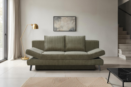 Sidney von Restyl - Schlafsofa dunkelgrün mit Bettkasten
