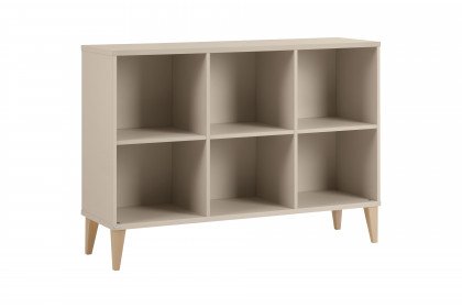 Jonte von Paidi - breites Standregal mit 6 Fächern beige - Füße Buche massiv