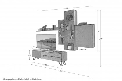 Selecto von Schösswender - Wohnwand SE 35 Wildeiche/ Beton dunkel
