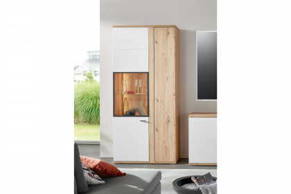 Modica von IDEAL Möbel - Vitrine Eiche/ weiß mit Drehregal