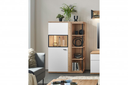 Modica von IDEAL Möbel - Highboard Eiche/ weiß mit Drehregal