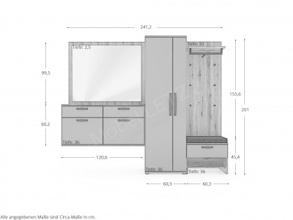 Roubaix von Wittenbreder - Garderobe in  Steingrau und Steineiche