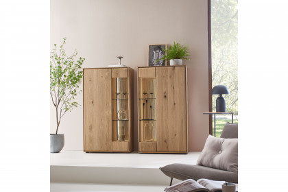 Vala von Hartmann - Highboard aus massiver Kerneiche/ Parsolglas bronze